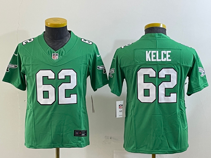 Youth 2025 Philadelphia Eagles #62 Kelce green Nike NFL jersey style 90->youth nfl jersey->Youth Jersey